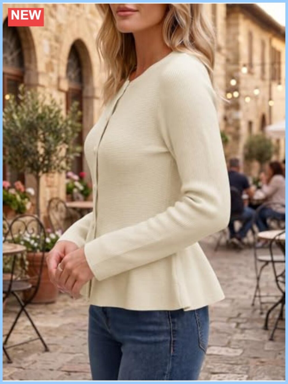 Peplum Cardigan Ruffle Hem Button Down Knit Sweater - Picture 5 of 6